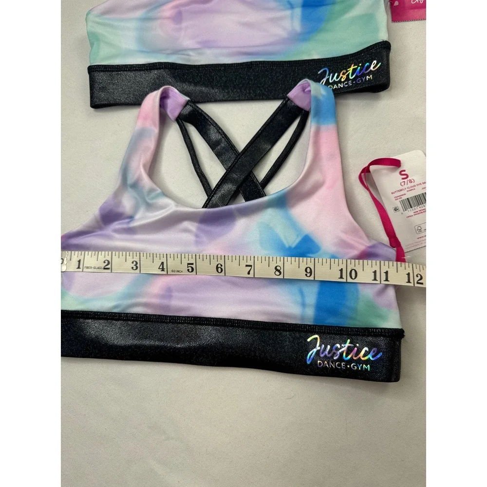 Justice Girls 2 Pack Butterfly Cloud Dye Sports Bras Size S 7/8 Dance Gym New‎